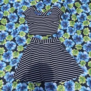 2 piece black and white striped skirt set